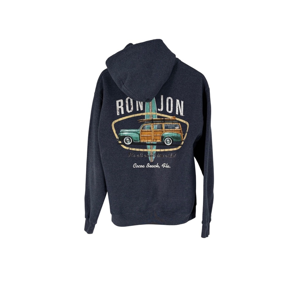 VTG Ron Jon Surf Shop Hoodie Mens Medium Blue Cocoa Beach Florida Woody‎ Graphic